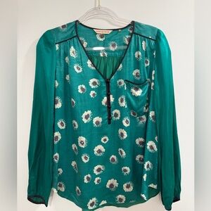 Rebecca Taylor Teal Floral Blouse size M
